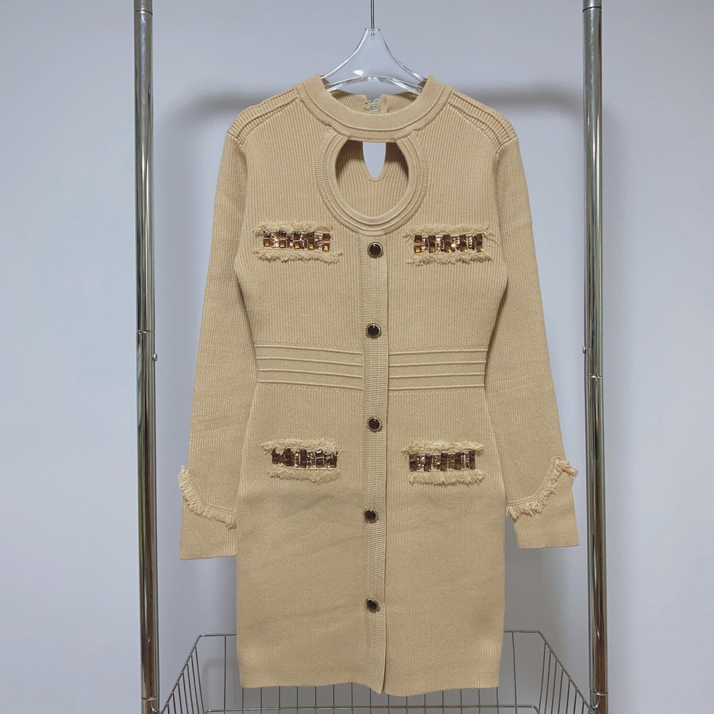 jenny Contour Long Sleeve Knit Mini Dress in Khaki Avalabel