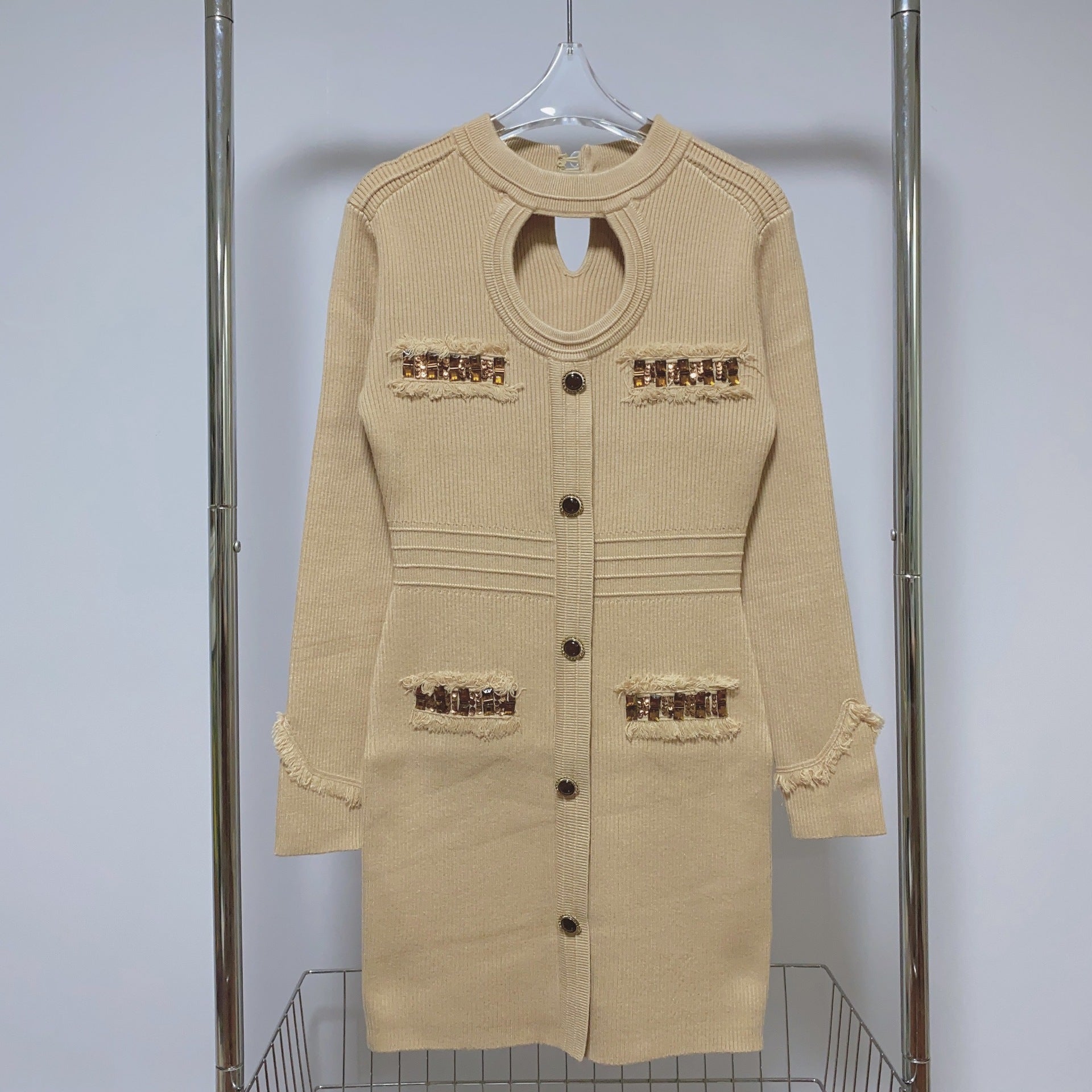 jenny Contour Long Sleeve Knit Mini Dress in Khaki Avalabel