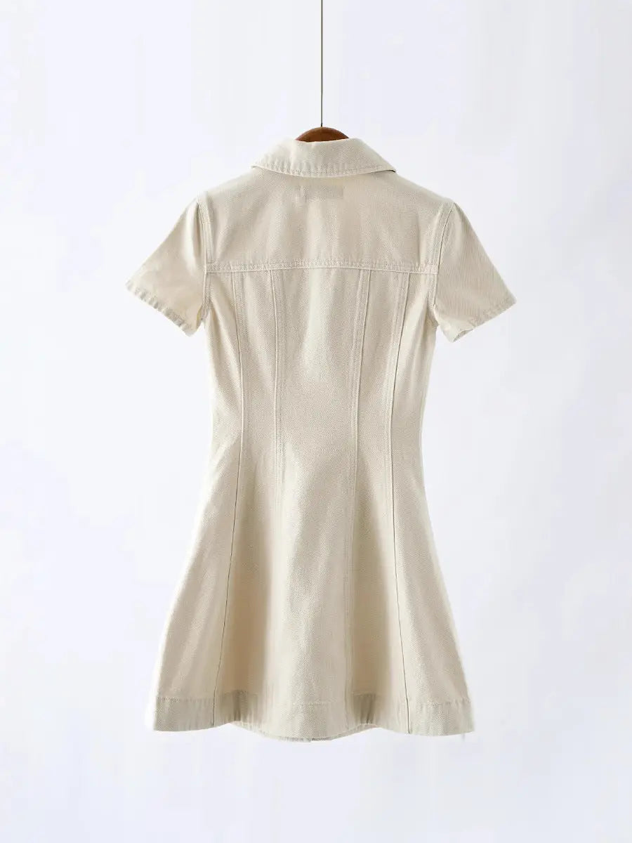 vanessa Cream Collared Denim Mini Dress Avalabel