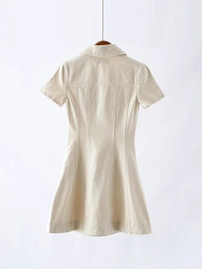 vanessa Cream Collared Denim Mini Dress