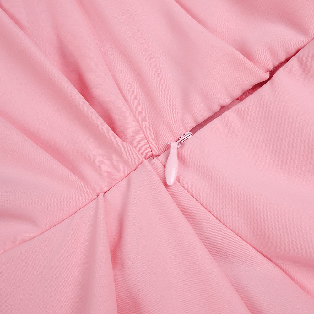 bess One-shoulder slant neck pleated maxi dress in pink Avalabel