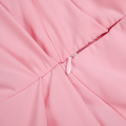 bess One-shoulder slant neck pleated maxi dress in pink