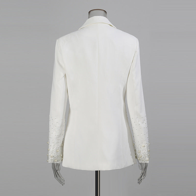 mirabelle Long Sleeve Pearl Blazer in white Avalabel