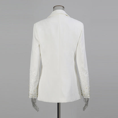 mirabelle Long Sleeve Pearl Blazer in white
