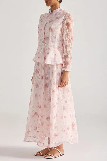 Rebecca Pink Floral Embroidered Long-Sleeve Top Skirt Set Avalabel