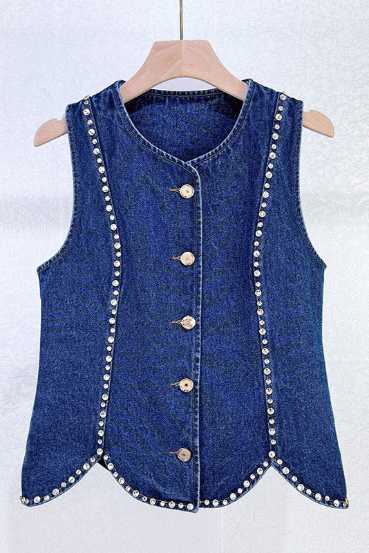 Rhinestone Denim Top in Blue Avalabel