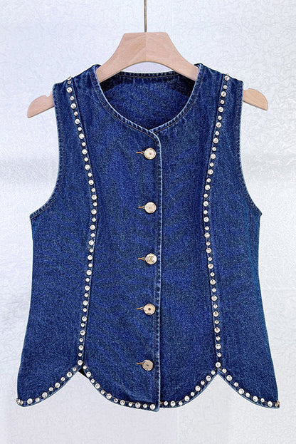 Rhinestone Denim Top in Blue