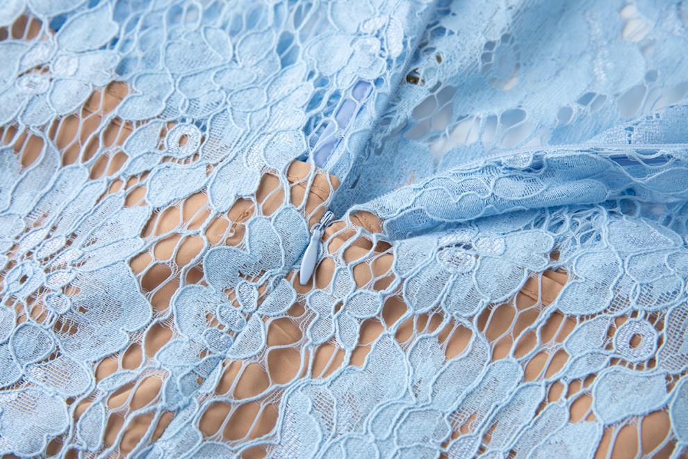 Eunice Hollow Pencil Lace Mini Dress in Blue Avalabel