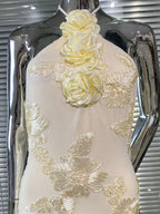 Nefertiti Pale Yellow Tulle Backless Party Mixi Dress Avalabel