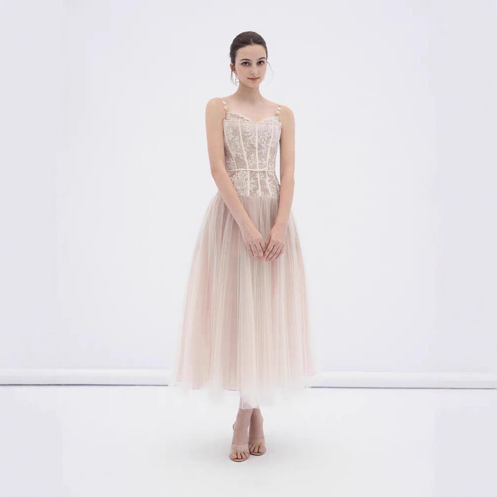 Alani Apricot Lace Mermaid Spaghetti Strap Tulle Dress Avalabel