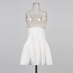 vanessa White mini dress with embroidered lace cape Avalabel