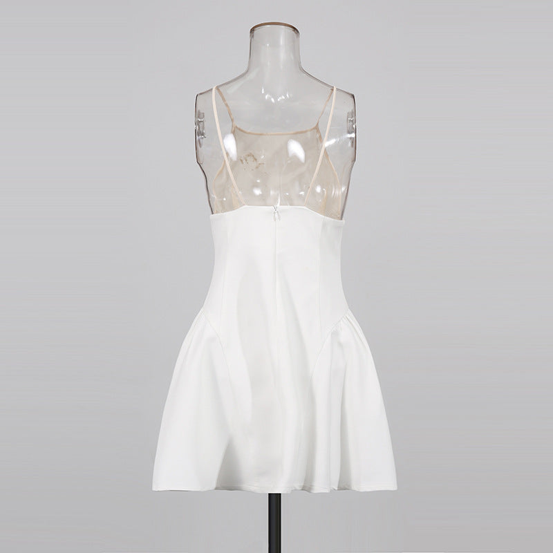 vanessa White mini dress with embroidered lace cape Avalabel