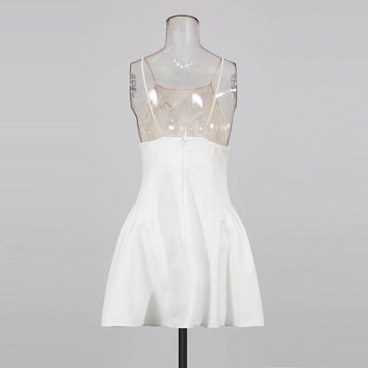 vanessa White mini dress with embroidered lace cape