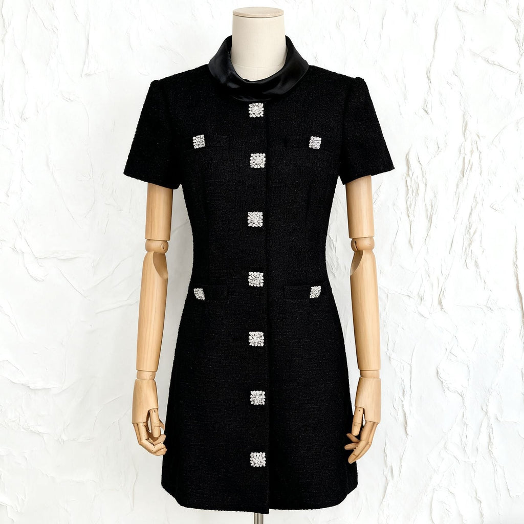 tabitha Boucle Collared tweed Mini Dress in black Avalabel