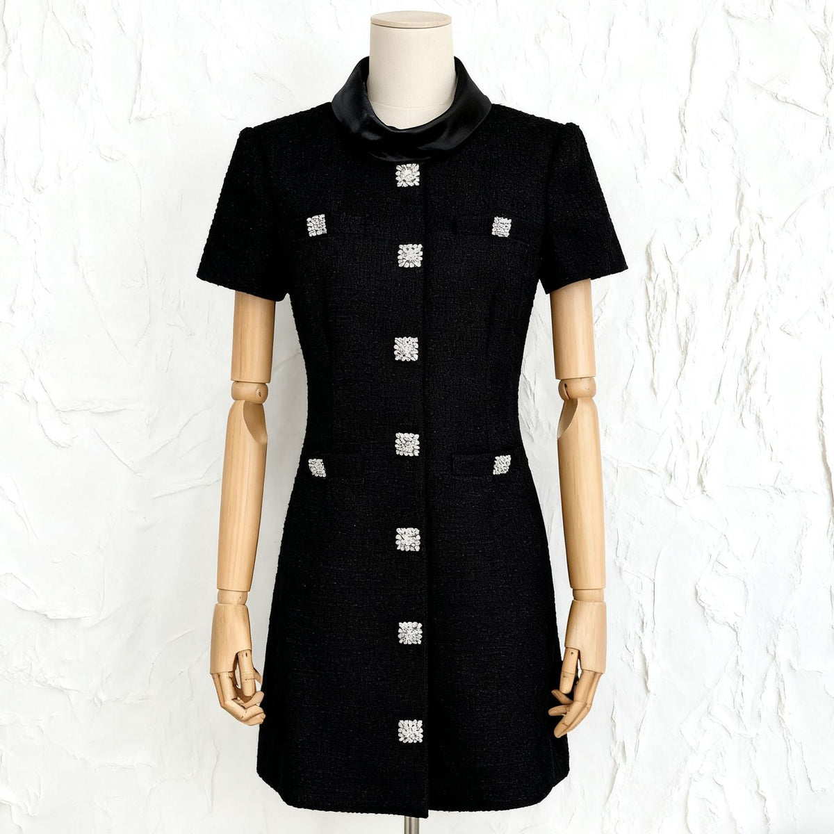 tabitha Boucle Collared tweed Mini Dress in black Avalabel