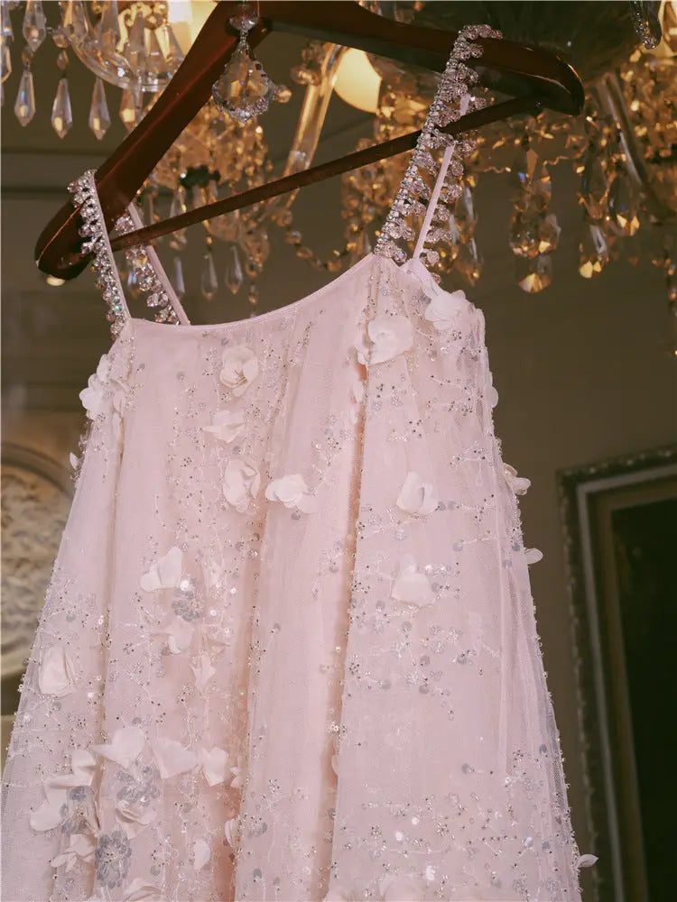 Zola Pink Flower Embroidered Loose doll Party Dress Avalabel
