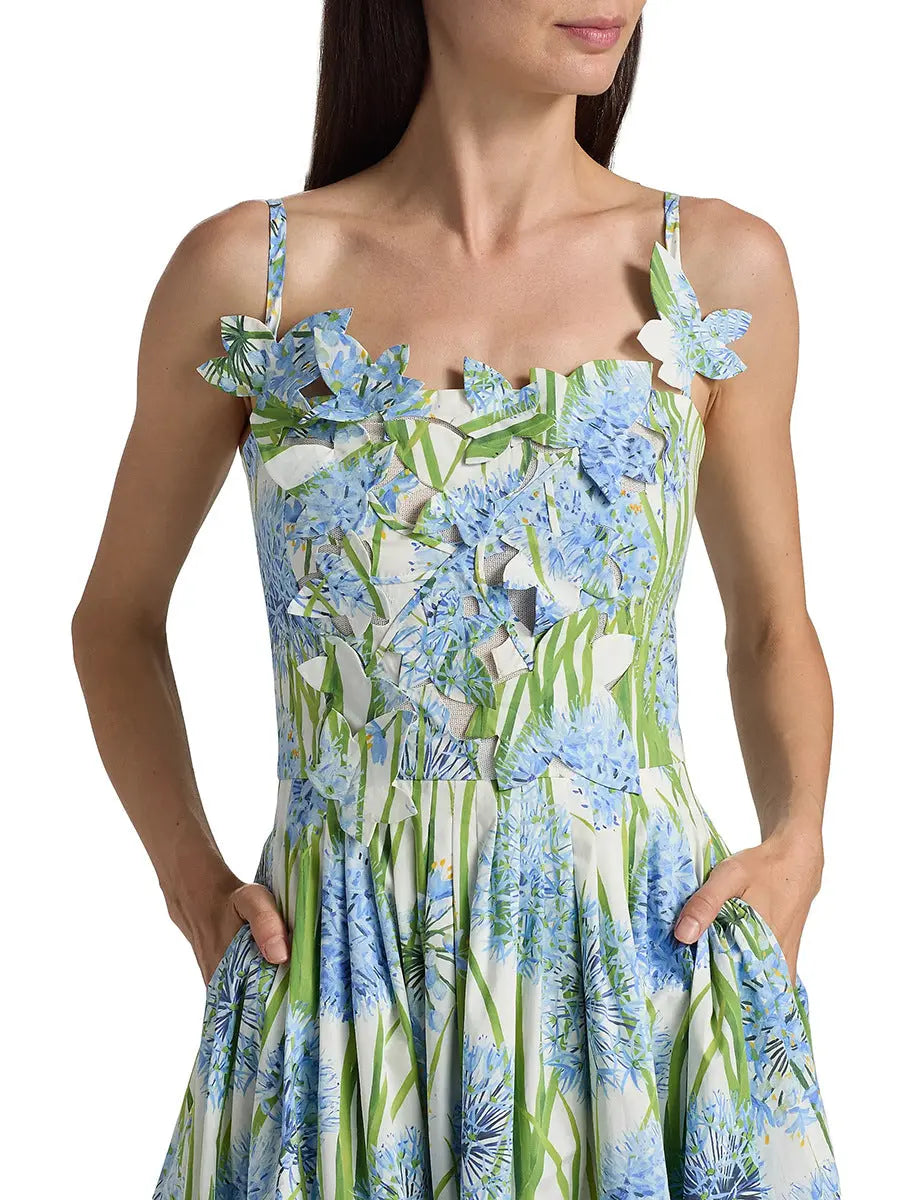 jolie multicolor floral bow Embroidered Poplin midi Dress Avalabel