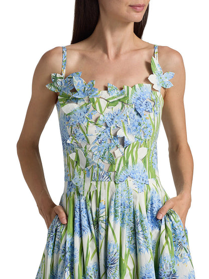jolie multicolor floral bow Embroidered Poplin midi Dress