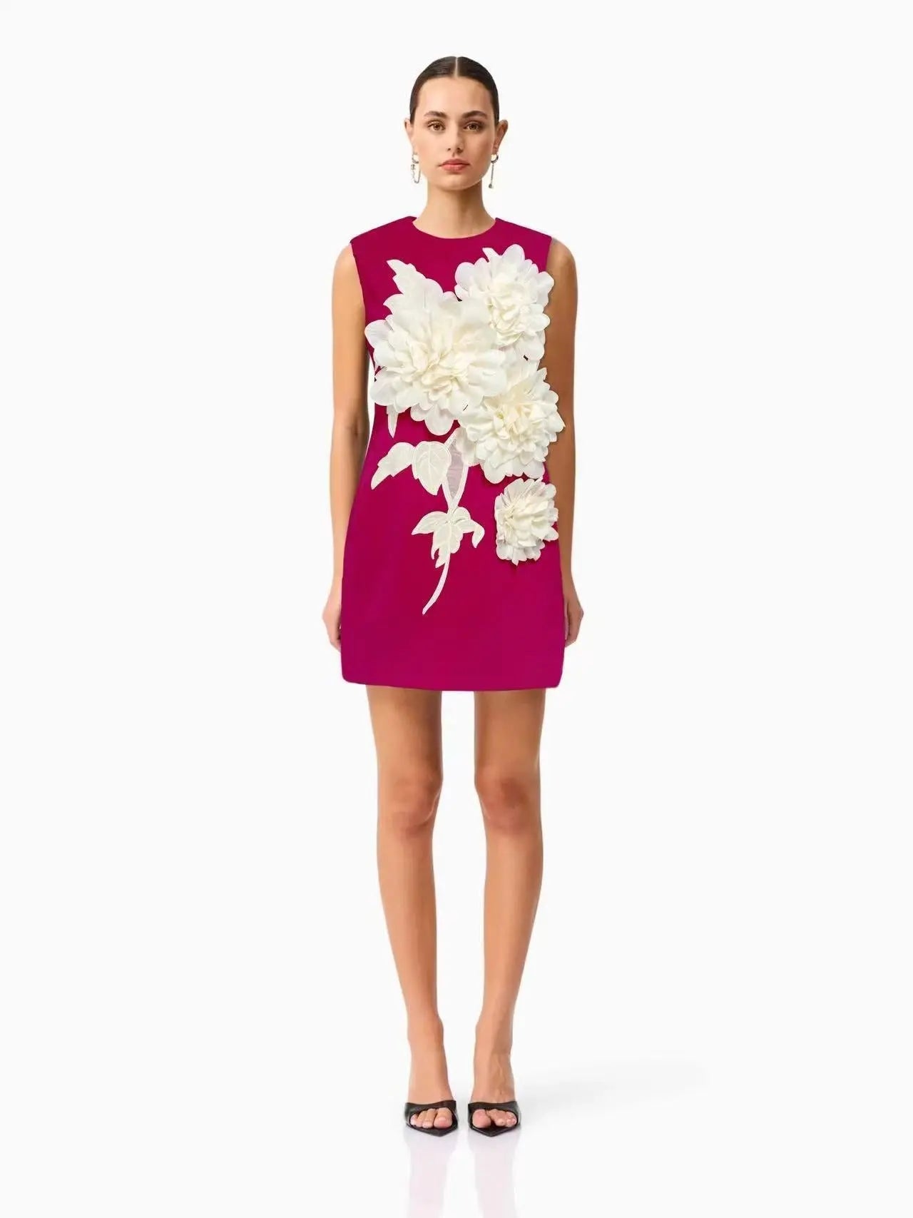 mandy 3d flower embellished Mini Dress in Black Avalabel
