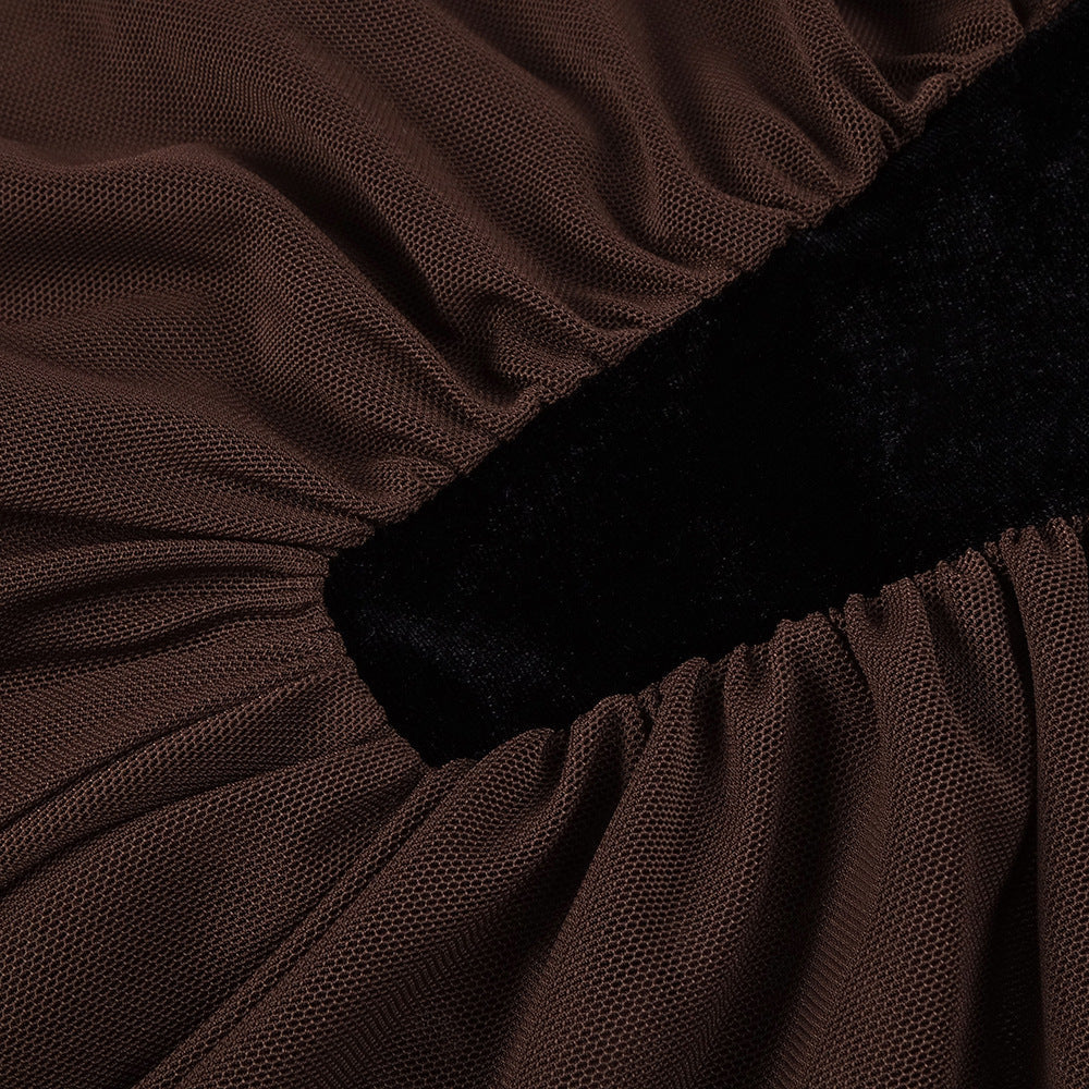 Velvet Mesh Patchwork Maxi Dress in Black Avalabel