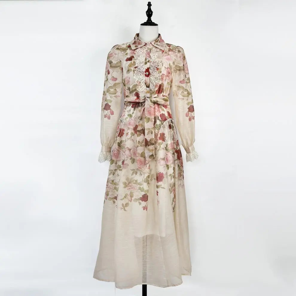 shirley Long Sleeve floral Printed Woven Maxi Dress Avalabel