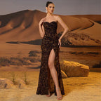 Audrey Leopard Print High Slit Tube Top Maxi Dress Avalabel