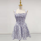 Lesley Blue Floral Print Mini Dress with Bloomers Avalabel