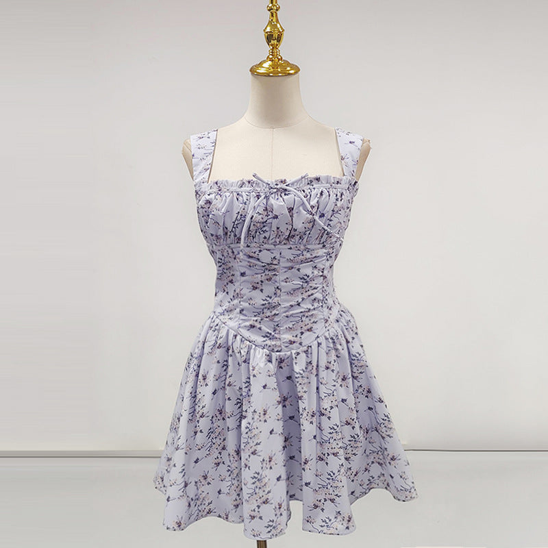 Lesley Blue Floral Print Mini Dress with Bloomers Avalabel