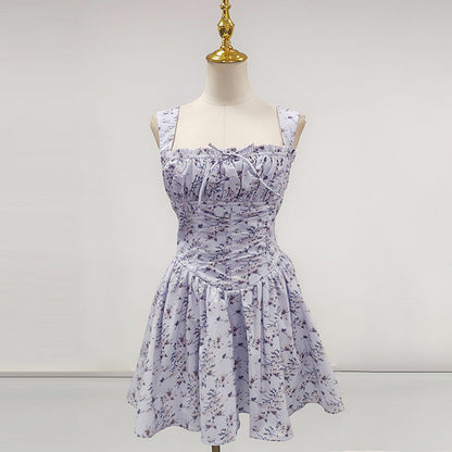 Lesley Blue Floral Print Mini Dress with Bloomers