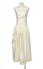jenny ruched a-line sleeveless midi dress in apricot Avalabel