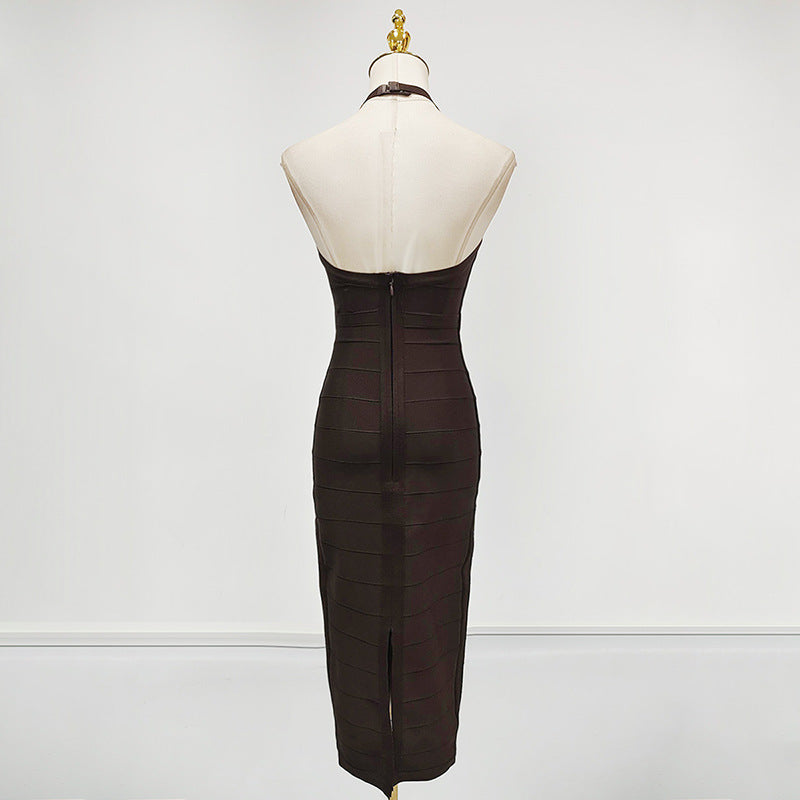 Chocolate Halter Bodycon Midi Bandage Dress Avalabel