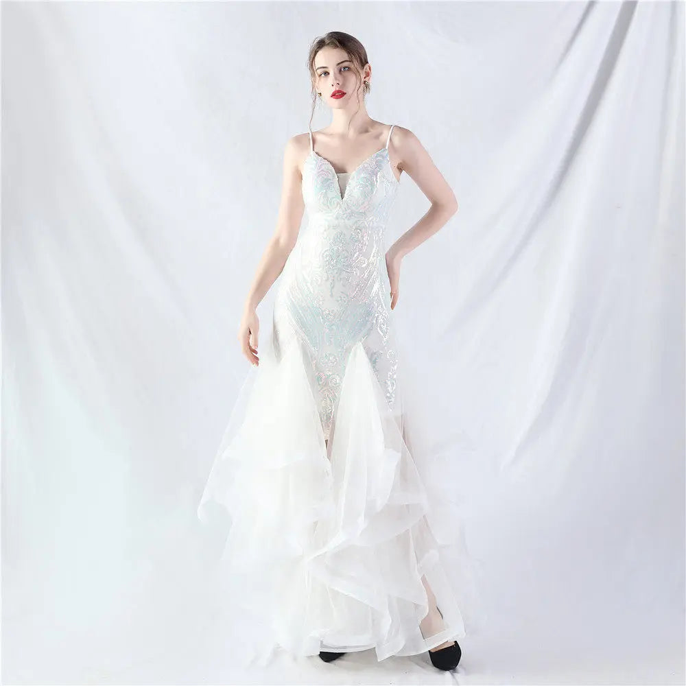 sequin slip tulle maxi dress Avalabel