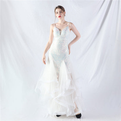 sequin slip tulle maxi dress