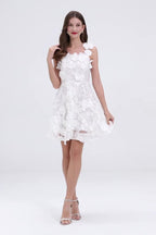Georgia 3d Floral Lace Mini Dress in White Avalabel