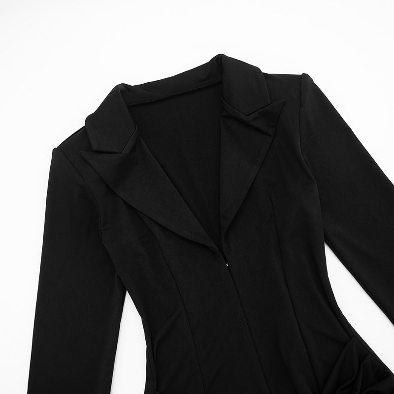 amelia v-neck ruched Blazer Mini Dress in black Avalabel