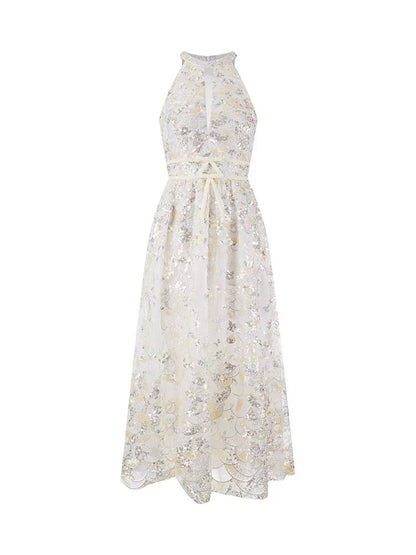 Gold Couture with Floral Embroidery Sequin Banquet Dress