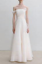 Lyuba White French Lightweight High-End Strapless Slim Fit Simple Maxi Dress Avalabel