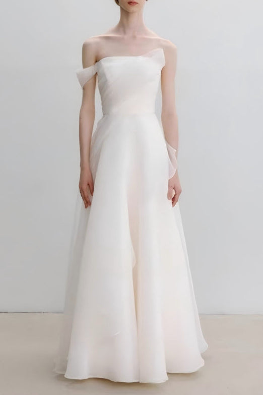 Lyuba White French Lightweight High-End Strapless Slim Fit Simple Maxi Dress Avalabel