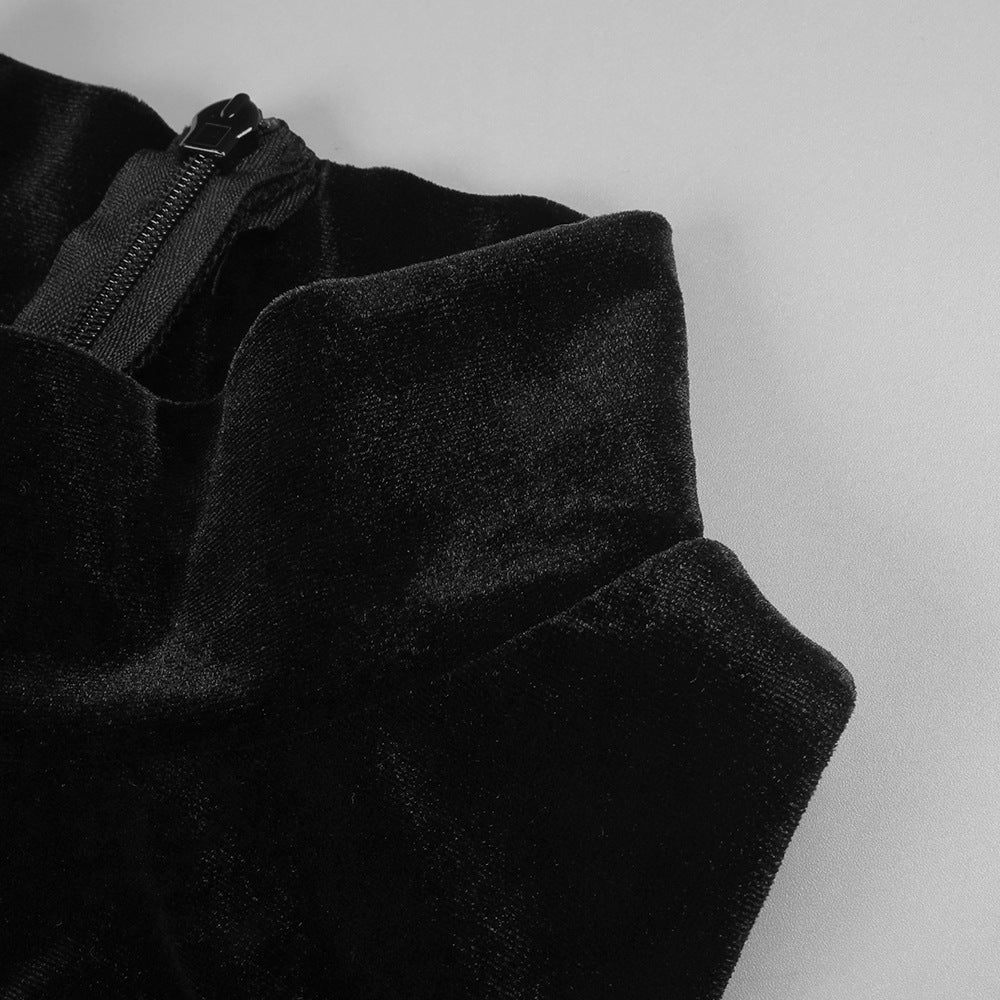 Velvet Mesh Patchwork Maxi Dress in Black Avalabel