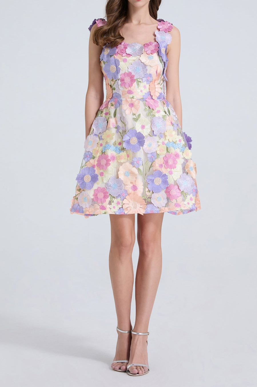 Georgia 3d Floral Lace Mini Dress in Purple Avalabel