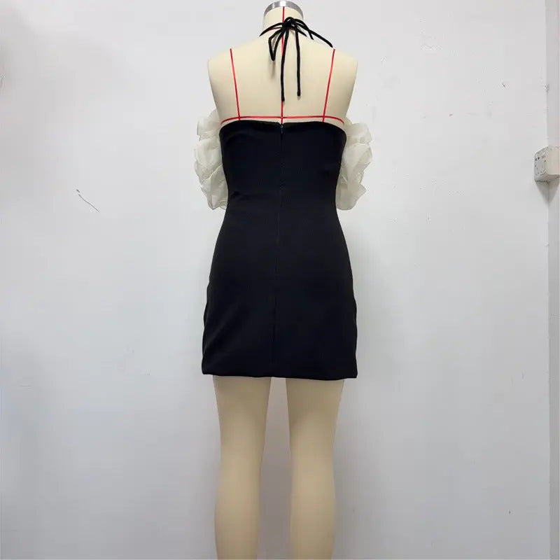 rosemary Ruffle backless Mini Dress in black Avalabel