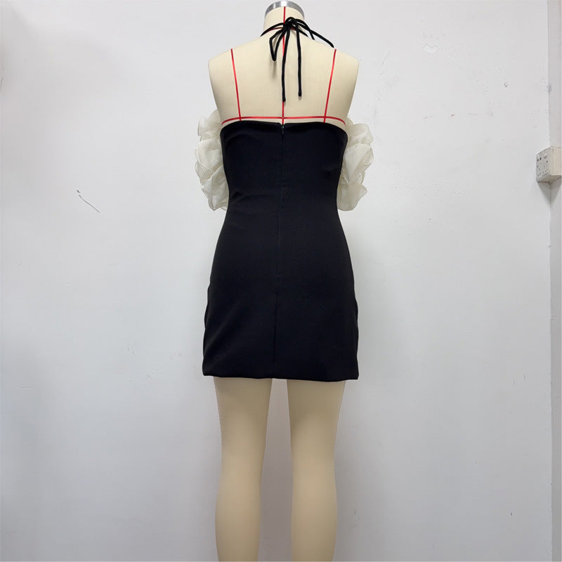 rosemary Ruffle backless Mini Dress in black