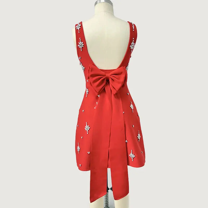 adora Sleeveless Diamond Bow Bandage Mini Dress in red Avalabel