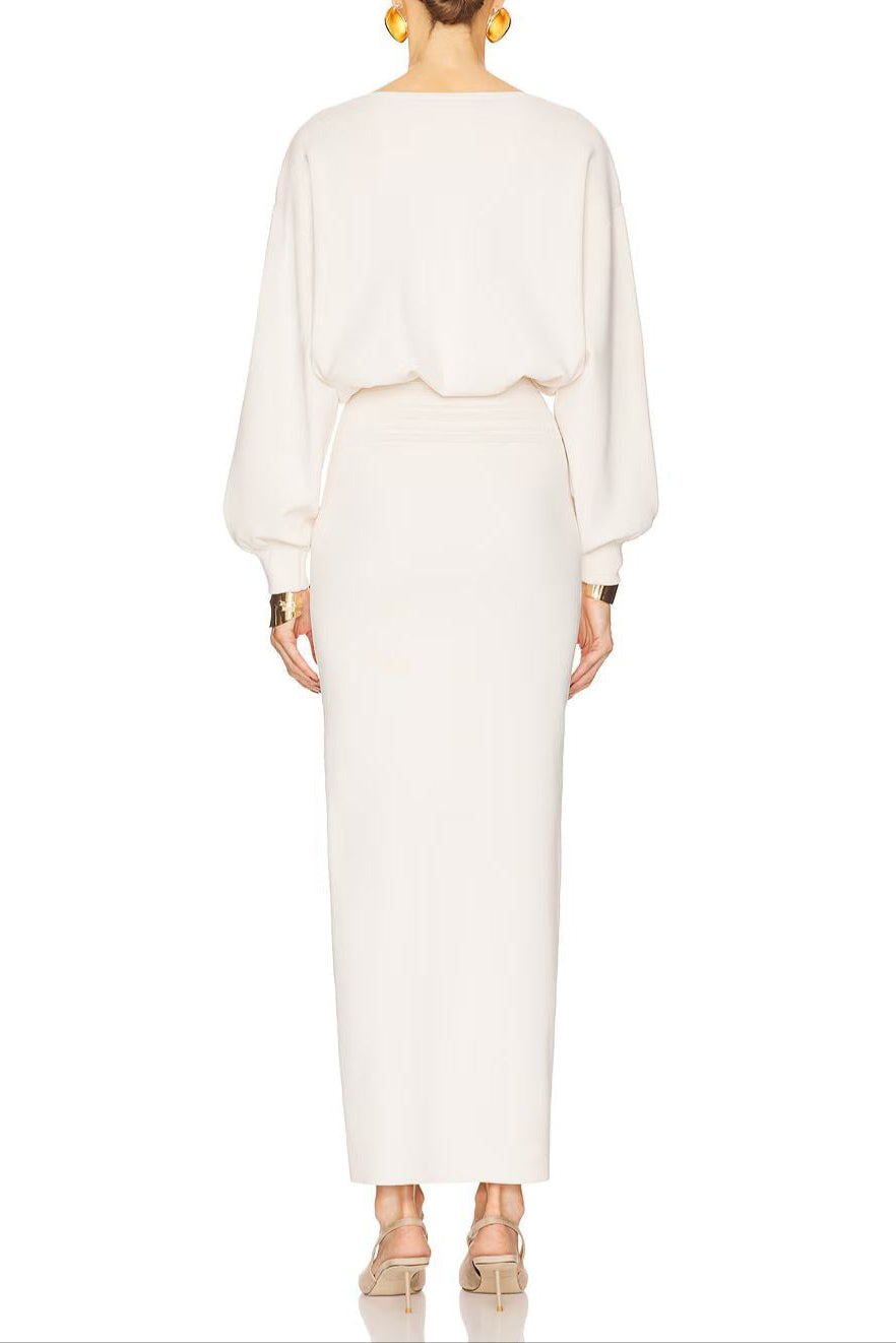 Edith High Elastic Long Hip Maxi Dress in White Avalabel