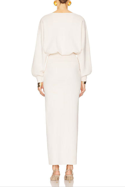 Edith High Elastic Long Hip Maxi Dress in White