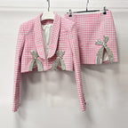 helen Embellished checked wool-blend blazer set in pink Avalabel