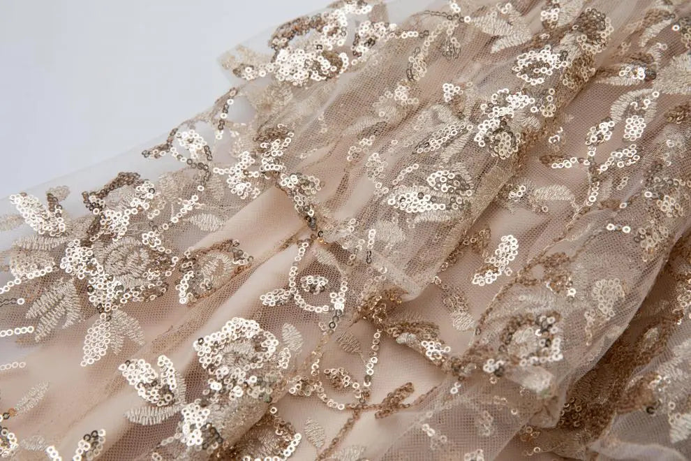 Ashley Gold Rhinestone Sequin Embroidery Layer Maxi Dress Avalabel