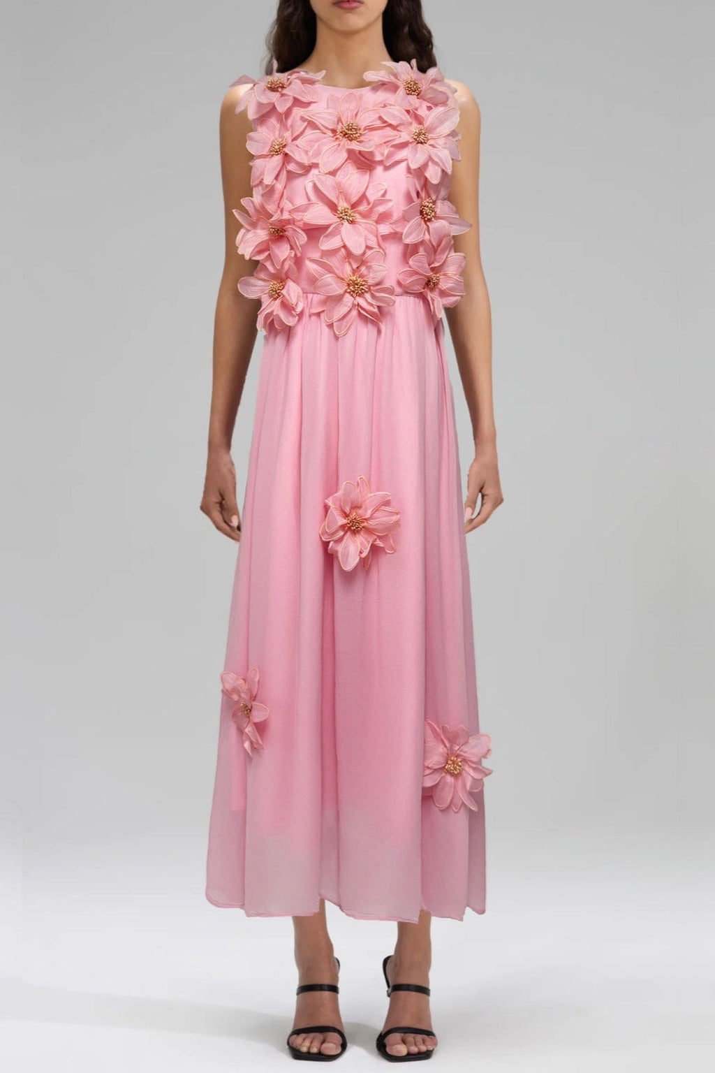 3D Flower Embellished Sleeveless Maxi Dress in Yellow Avalabel