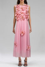 3D Flower Embellished Sleeveless Maxi Dress in Yellow Avalabel