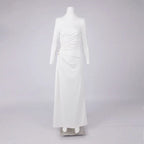 rita Metallic Double Ball Long-Sleeve High-Slit maxi Dress in white Avalabel